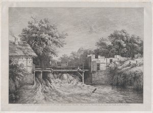 Vodní mlýn, podle malby od Ruisdaëla, 1782.