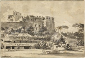 Pohled na italskou vilu a zahrady (Vatikánský Belvedere)