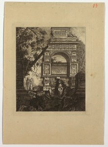 Frontispis, vynález vasi, z "Sbírka různých předmětů váz, hrobek, ruin a fontán, užitečných umělcům..."