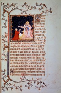 Vévoda Jan I. z Berry (1340-1416) před miniaturou Nejsvětější Trojice převzaté z rukopisu (ms. lat. 18014) „The Little Hours of John of Berry““ osvíceného Johnem Černým, kolem roku 1375. Paříž, B.N. od Jean Le and workshop (attr. to) Noir