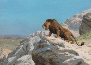 Lev na stráži, asi 1885 (olej na dřevěné desce) od Jean Leon Gerome