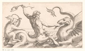 Triton bojuje s mořskou příšerou od Jean Lepautre (attributed to)