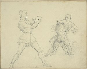 Boxer tváří vpravo a dva zápasící muži od Jean Louis André Théodore Géricault