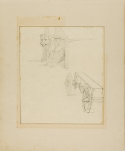 Pes stojící v psinci a studie muničního vozíku od Jean Louis André Théodore Géricault