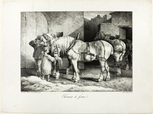 Koně na farmě od Jean Louis André Théodore Géricault
