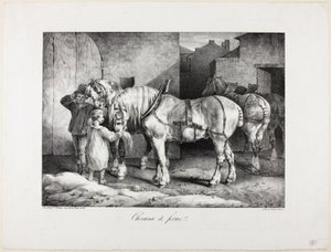 Koně na farmě od Jean Louis André Théodore Géricault