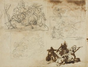 Čtyři náčrty pro jezdeckou bitvu od Jean Louis André Théodore Géricault
