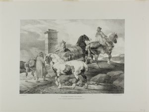 Koně jdoucí na veletrh, deska 3 z knihy Různé náměty kreslené ze života a na kameni (The English Suite) od Jean Louis André Théodore Géricault