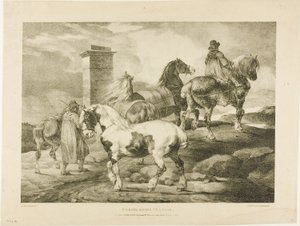 Koně jdoucí na veletrh, deska 3 z různých námětů kreslených ze života na kameni od Jean Louis André Théodore Géricault