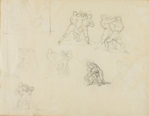 Sedm skic dvojic boxerů nebo zápasníků od Jean Louis André Théodore Géricault