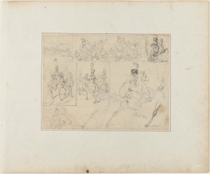 List s náčrtky: Bitvy kavalerie a jízdní vojáci od Jean Louis André Théodore Géricault