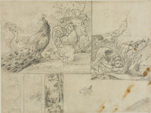 Náčrty dekorativních kompozic krajiny a zvířat od Jean Louis André Théodore Géricault