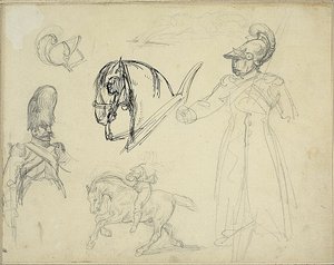 Skici koní a vojáků od Jean Louis André Théodore Géricault