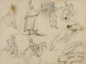 Skici vojáků a koní od Jean Louis André Théodore Géricault