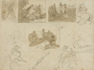 Náčrtky jezdecké bitvy a studie tažného koně od Jean Louis André Théodore Géricault