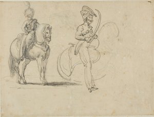 Náčrtky jízdního chasníka a důstojníka jezdectva s tasenou šavlí od Jean Louis André Théodore Géricault