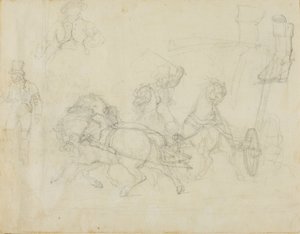 Dostavník tažený pěti koňmi a jiné skici od Jean Louis André Théodore Géricault