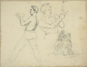 Studie boxerů a skica jezdce v doprovodu dvou postav od Jean Louis André Théodore Géricault