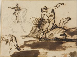 Studie Napoleona na koni se skicami aktů mezi skalami od Jean Louis André Théodore Géricault