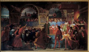 Král Ludvík XII. prohlásil dne 14. května 1506 generálnímu státu Tours otcem lidu. Tento titul mu byl udělen proto, že snížil velikost, daň placenou prostými občany. Obraz Jean Louis Bezard (1799-1861)