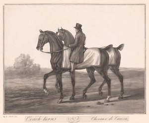 Jezdec doprovází dva koně Chevaux de Carosse (název na objektu) od Jean Louis Darcis (attributed to)