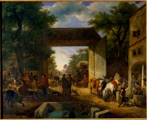 Jarmark u dveří hostince Obraz Jean Louis Demarne (1744-1829) Slunce 19. století. 0,5x0,6m