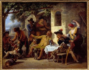 Saltims před hostincem Obraz Jean Louis Demarne (1744-1829) 1823 Grenoble, Musee des Beaux Arts