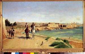 Antibes, jízda na koni. Umělec a jeho syn Charles (1848-1917), malíř. Obraz Ernesta Meissoniera (1815-1891) od Jean Louis Ernest Meissonier