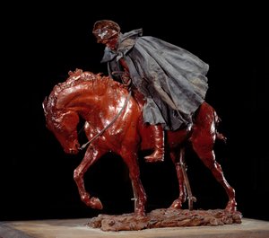 Cestovatel ve větru také řekl Napoleon Bonaparte (1769-1821) během ruského tažení nebo důstojník ve zmatku Socha z vosku, dřeva, látky a kůže od Ernesta Meissoniera (1815-1891) 1878 Sun. 0,48x0,6x0,4 m Paříž, Musee d