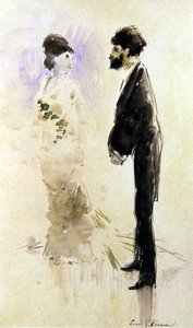 Milenec oněměl strachem (akvarel) od Jean Louis Forain