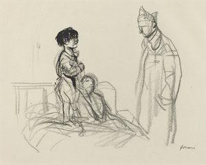 Matku a dítě navštívil voják v nemocnici, c. 19141919. od Jean Louis Forain