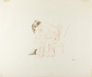 Sitzende Frau, Kopf in der rechten Hand