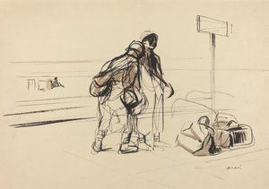 Dva francouzští vojáci poblíž nástěnky, c. 19141919. od Jean Louis Forain