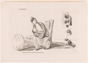 Žena kojí, zatímco okna jsou rozbitá Le Zeppelin (název na objektu) od Jean Louis Forain