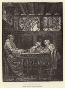 Sainte Radegonde a Fortunatus Svatý Radegund a básník Venentius Fortunatus, 6. století (rytina)