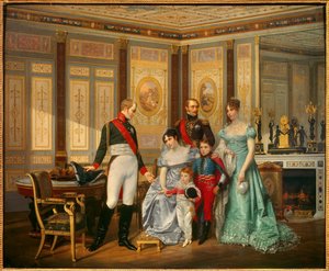 Impressa Josephine de Beauharnais (1763-1814) přijala cara Alexandra I. (1777-1825), kterému v květnu 1814 doporučila své děti. Impressa je obklopena Eugenem Rose de Beauharnais dit Prince Eugene (1781-1824), Hortense de Beauharnais (1783