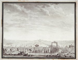 Francouzská revoluce: “” Les troupes du Champ-de-Mars odjíždějící na Place Louis XV: 12. července 1789”” Kresba tuší a lazurou Jean-Louis Prieur (1759-1795) 18. století. Rozměr 0,17x0,23m. Paříž, muzeum Carnavalet
