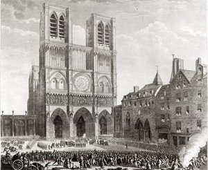 Thomas de Mahy (1744-90) markýz z Favras činí čestnou nápravu před Notre-Dame, vyryl Pierre Gabriel Berthault (1737-1831) 1790