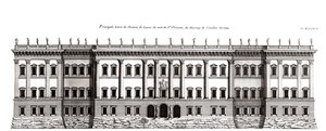 Louvre v Paříži, projekt Giana Lorenza Berniniho: nárys hlavního průčelí směrem k Saint-Germain l