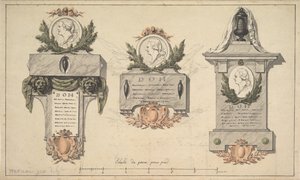 Tři návrhy na pohřební pomník nebo epitaf, ca. 1770-90.
