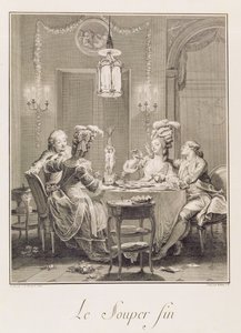 Jemná večeře, 1781, rytina I.S. Helman (1743-1809) od Jean Michel the Younger Moreau