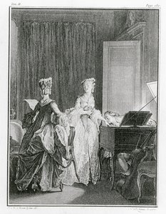 Cembalo, ilustrace z „La Nouvelle-Heloise“ od Jean-Jacquese Rousseaua (1712-78) vyrytý Noel Le Mire (1724-1800) (viz také 208105) od Jean Michel the Younger Moreau