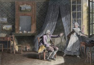 Poslední slova Jeana Jacquese Rousseaua (1712-1778), ženevského anglicky mluvícího spisovatele. Rytina konce 18. století, podle Moreau le Jeune Les Dernieres Paroles Jean-Jacques Rousseau po Moreau, Jean-Michel od Jean Michel the Younger Moreau
