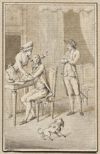 Tři postavy se psem od Jean Michel the Younger Moreau