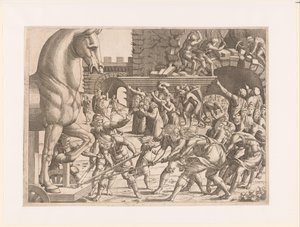 Přivedení trojského koně Historie trojské války (název série) od Jean Mignon (attributed to)