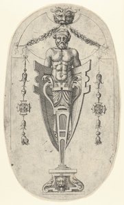 Mužská koncová postava, torzo s plnovousem a turbanem na polovičním podstavci uzavřeném ..., ca. 1543. od Jean Mignon