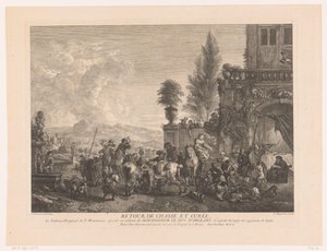 Vracející se lovecká skupina Vraťte chasse et curée (název na předmětu) Tisky po obrazech od Philipse Wouwermana (název série) Oeuvres de Ph.pe Wouwermans Hollandois (název série)