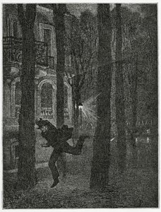 Prchající vězeň - ilustrace z Histoire d’un crime, 19. století (č. rytina) od Jean Paul Laurens
