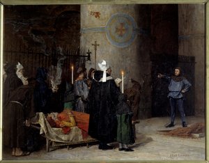 Pohřeb Viléma Dobyvatele (1027-1087), anglického krále v letech 1066 až 1087 (1087), v opatství aux Hommes (Abbey-au-Hommes) v Caen. Muž jménem Asselin obřad přeruší. Obraz Jean Paul Laurens (1838-1921)