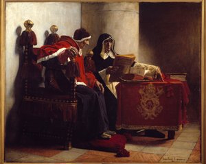 Papež a inkvizitor také řekli „Sixtus IV (1471-1484) a Tomas de Torquemada (1420-1498)“. Obraz Jean Paul Laurens (1838-1921)